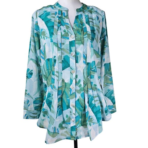 Soft Surroundings Tropical Print Button Up Blouse and Cami Set S Resort Vacation - Picture 1 of 14